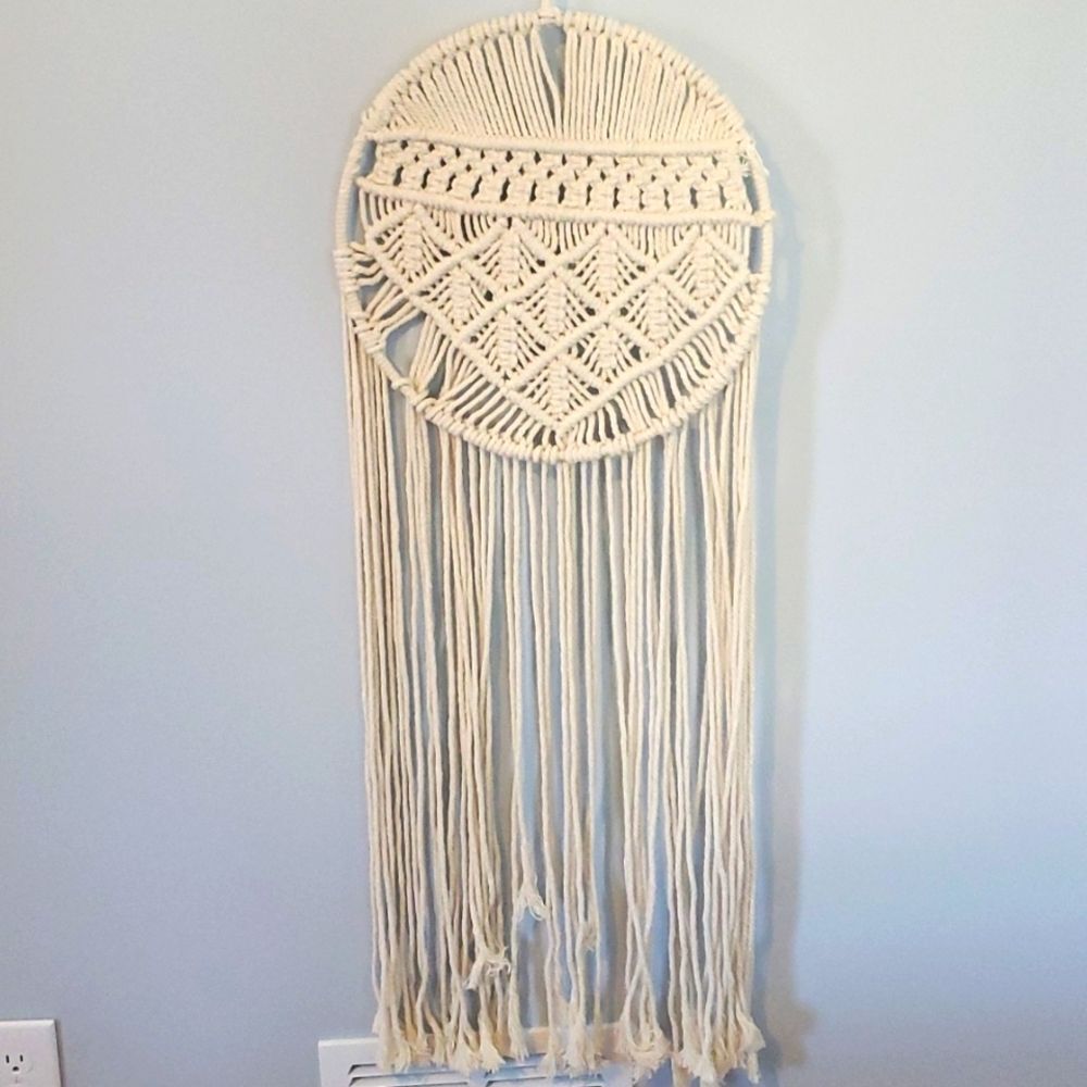 BOHEMIAN MACRAME WALL HANGING ART DREAM CATCHER BOJO CREAM NATURAL HOME DECOR